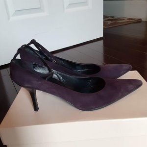 Helmut Lang, Purple Suede Ankle Strap Heels.